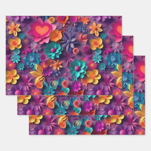 Colorful Spring Flowers Patroon Inpakpapier Vel