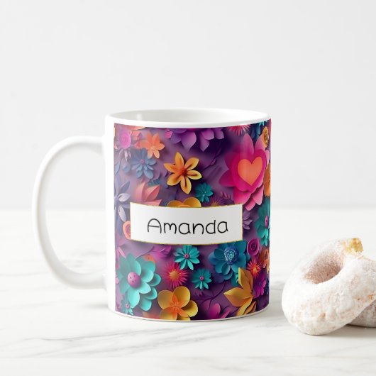 Colorful Spring Flowers Patroon Koffiemok (Met donut)