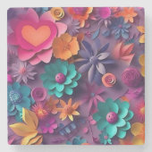 Colorful Spring Flowers Patroon Stenen Onderzetter (Voorkant)