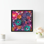Colorful Spring Flowers Patroon Vierkante Klok (Huis)