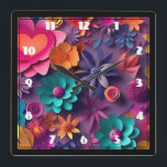 Colorful Spring Flowers Patroon Vierkante Klok<br><div class="desc">Een klok met een cool digitaal 3D-stijlpatroon. Heldere en kleurrijke bloemen met een coole stijl die lijkt op papieruitsparingen.</div>