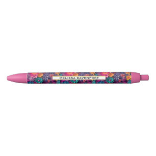 Colorful Spring Flowers Patroon Zwarte Inkt Pen