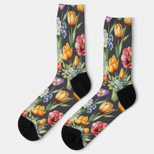 Colorful Spring Flowers Patterned Garden Lover's Sokken (Links)