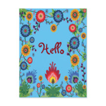 Colorful Spring Flowers Post Card 'Hello Blue'