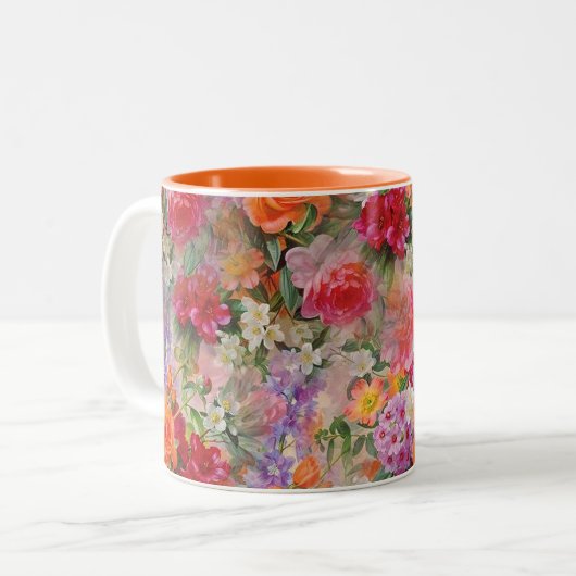 Colorful Spring Flowers Tweekleurige Koffiemok (Voorkant links)