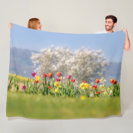 Colorful Spring Flowers with Tulps and Daffodils Fleece Deken (In situ)