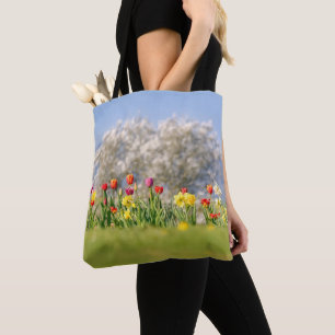 Colorful Spring Flowers with Tulps and Daffodils Tote Bag