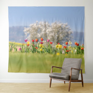 Colorful Spring Flowers with Tulps and Daffodils Wandkleed