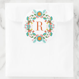 Colorful Spring Flowers Wreatmonogram Ronde Sticker