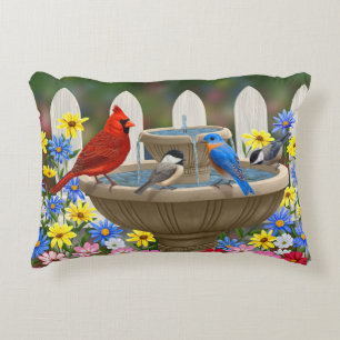 Colorful Spring Garden Bird Bath Accent Kussen
