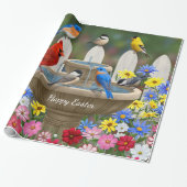 Colorful Spring Garden Bird Bath Cadeaupapier (Uitgerold)