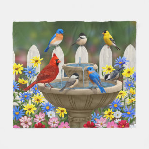 Colorful Spring Garden Bird Bath Fleece Deken