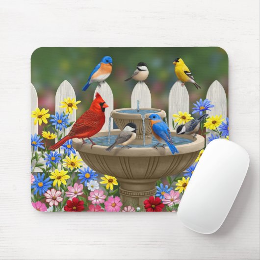 Colorful Spring Garden Bird Bath Muismat (Met muis)