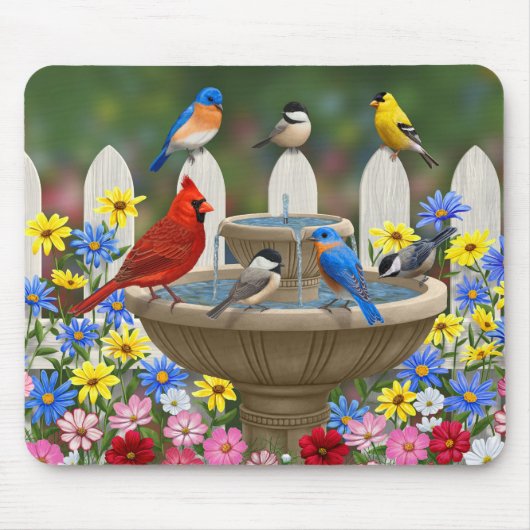 Colorful Spring Garden Bird Bath Muismat (Voorkant)