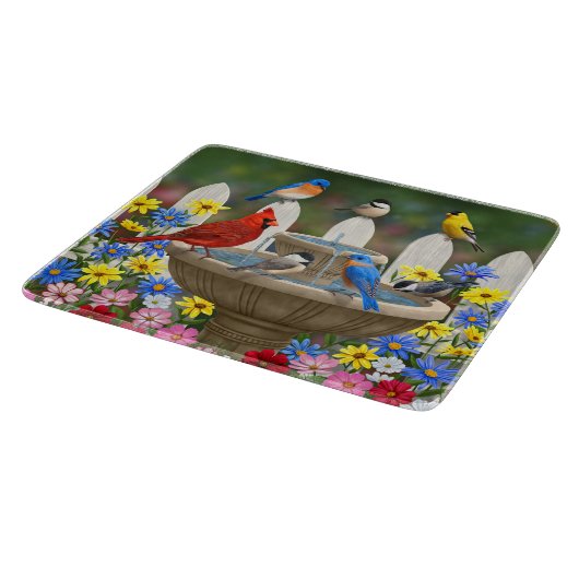 Colorful Spring Garden Bird Bath Snijplank (Hoek)