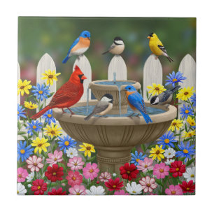 Colorful Spring Garden Bird Bath Tegeltje