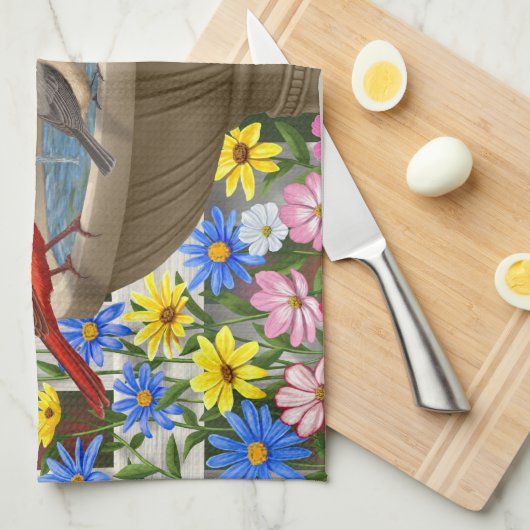 Colorful Spring Garden Bird Bath Theedoek (Quarter Fold)