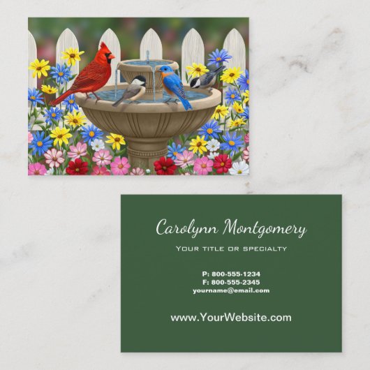 Colorful Spring Garden Bird Bath Visitekaartje (Voorkant / Achterkant)
