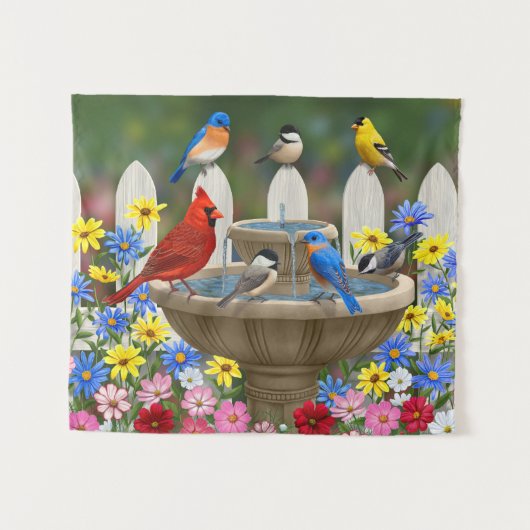 Colorful Spring Garden Bird Bath Wandkleed (Voorkant (horizontaal))