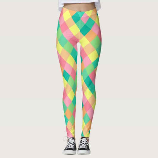 Colorful Spring Pastel Check Leggings (Voorkant)