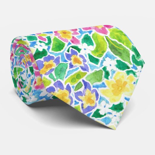 Colorful Spring Primroses Necktie Stropdas (Opgerold)
