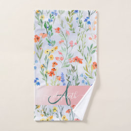 Colorful Spring Wilde flower Monogram Opmerking Bad Handdoek