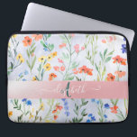 Colorful Spring Wildflower Meadow Monogram Laptop Sleeve<br><div class="desc">Een  bloemetjesvormig ontwerp op blauwe achtergrond. Het perfecte romantische cadeauidee. Klik de Customize knoop van het om doopvonten te veranderen,  tekst rond te bewegen en verder uw ontwerp aan te passen.</div>