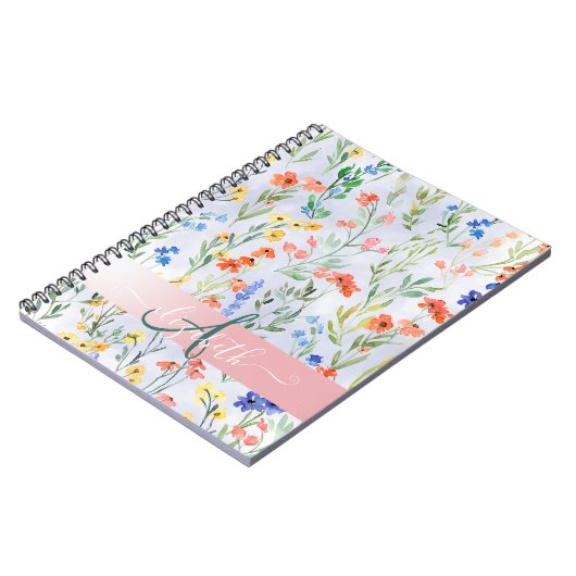 Colorful Spring Wildflower Meadow Monogram Notitieboek (Linkerzijde)