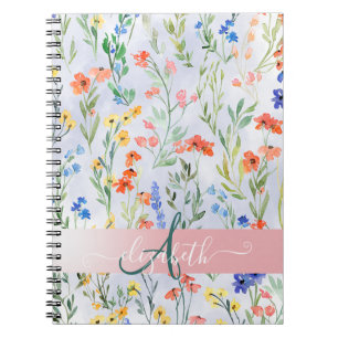 Colorful Spring Wildflower Meadow Monogram Notitieboek