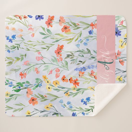 Colorful Spring Wildflower Meadow Monogram Sherpa Deken (Voorkant (horizontaal))