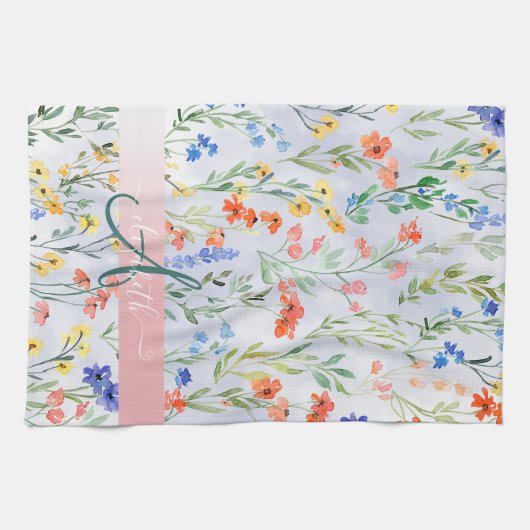 Colorful Spring Wildflower Meadow Monogram Theedoek (Horizontaal)