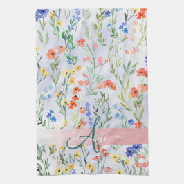 Colorful Spring Wildflower Meadow Monogram Theedoek