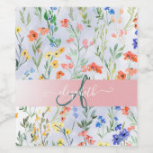 Colorful Spring Wildflower Meadow Monogram Wijn Etiket (Enkel label)