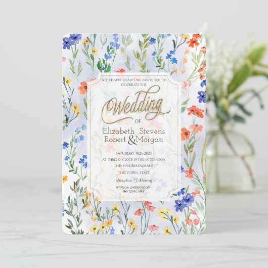 Colorful Spring Wildflower Meadow Wedding Kaart (Staand voorkant)