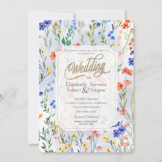 Colorful Spring Wildflower Meadow Wedding Kaart (Voorkant)