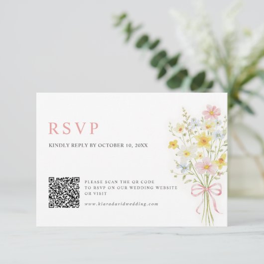 Colorful Spring Wildflower Meadow Wedding QR Code  RSVP Kaartje (Staand voorkant)