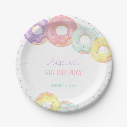 Colorful Sprinkle Donuts Kids Birthday Papieren Bordje (Voorkant)