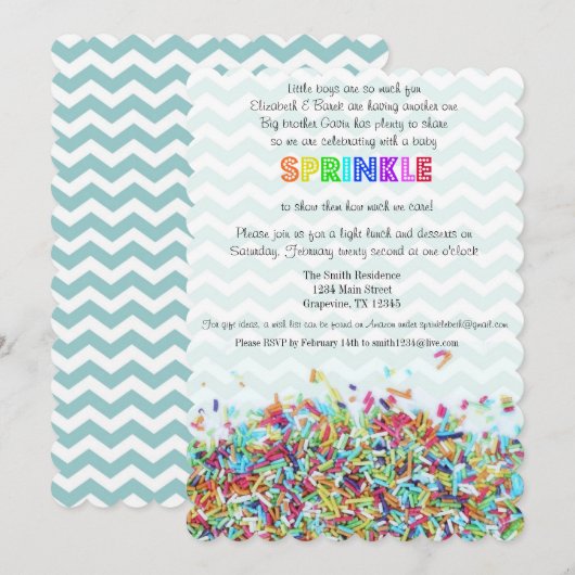 Colorful Sprinkles en Chevron Baby Invite Kaart (Voorkant / Achterkant)
