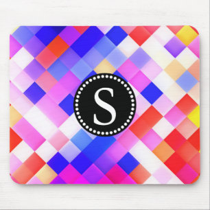 Colorful Square Geometric Pattern Black Monogram Muismat