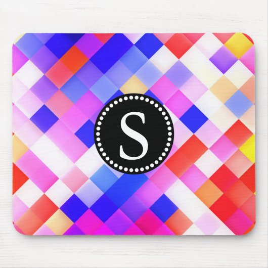 Colorful Square Geometric Pattern Black Monogram Muismat (Voorkant)