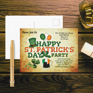 Colorful St Patrick's Day Party  Parchment Briefkaart