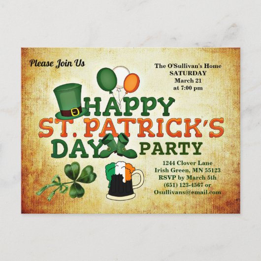 Colorful St Patrick's Day Party  Parchment Briefkaart (Voorkant)
