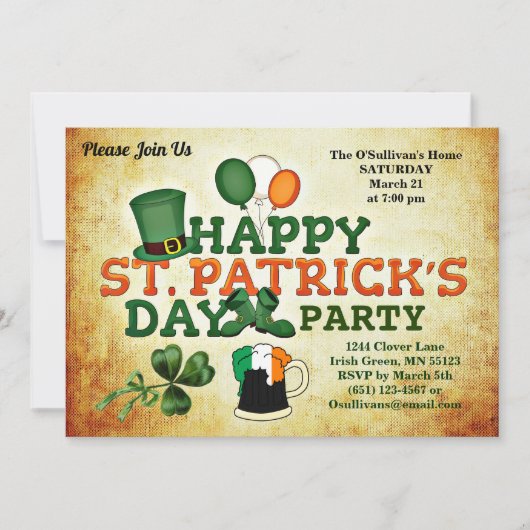 Colorful St Patrick's Day Party Parchment Kaart (Voorkant)