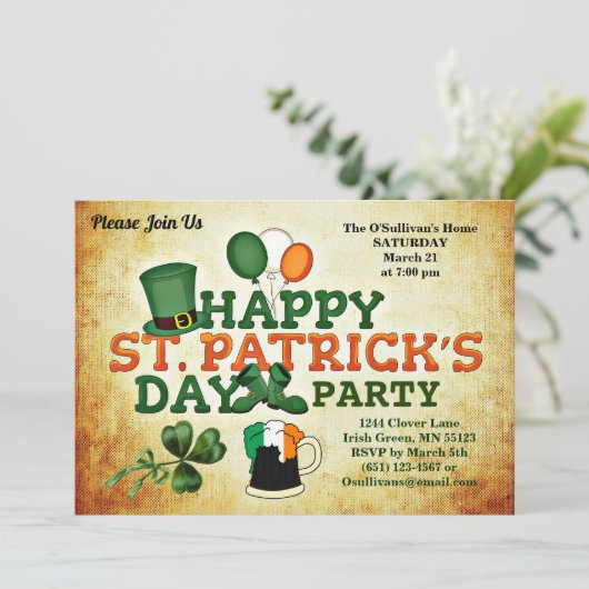 Colorful St Patrick's Day Party Parchment Kaart (Staand voorkant)