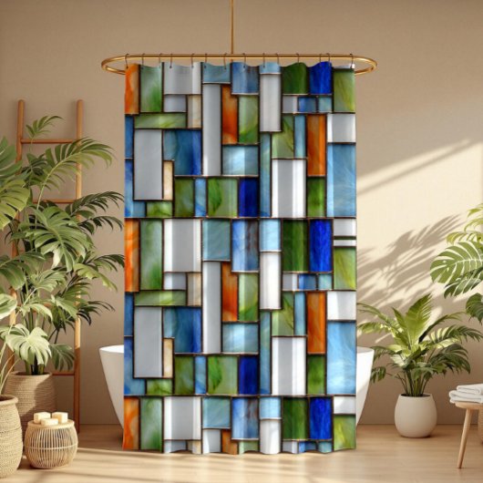 Colorful stained glass geometric pattern douchegordijn