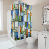 Colorful stained glass geometric pattern douchegordijn (In situ)