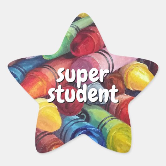 Colorful Star Crayon Super Student Any Text Ster Sticker (Voorkant)