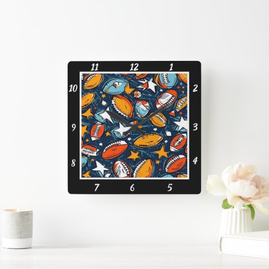 Colorful Star Football  Vierkante Klok (Huis)