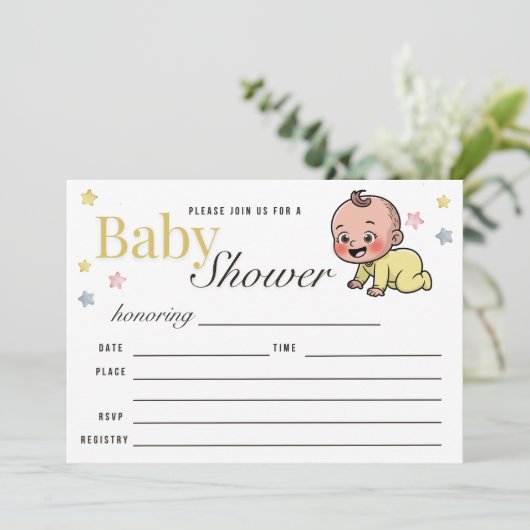 Colorful Stars Gender Neutral Baby Shower Kaart (Staand voorkant)