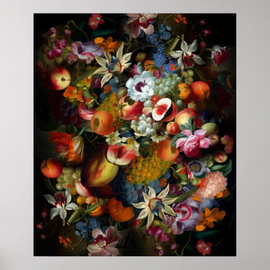 Colorful Still Life With Fruit and Flowers Poster (Voorkant)